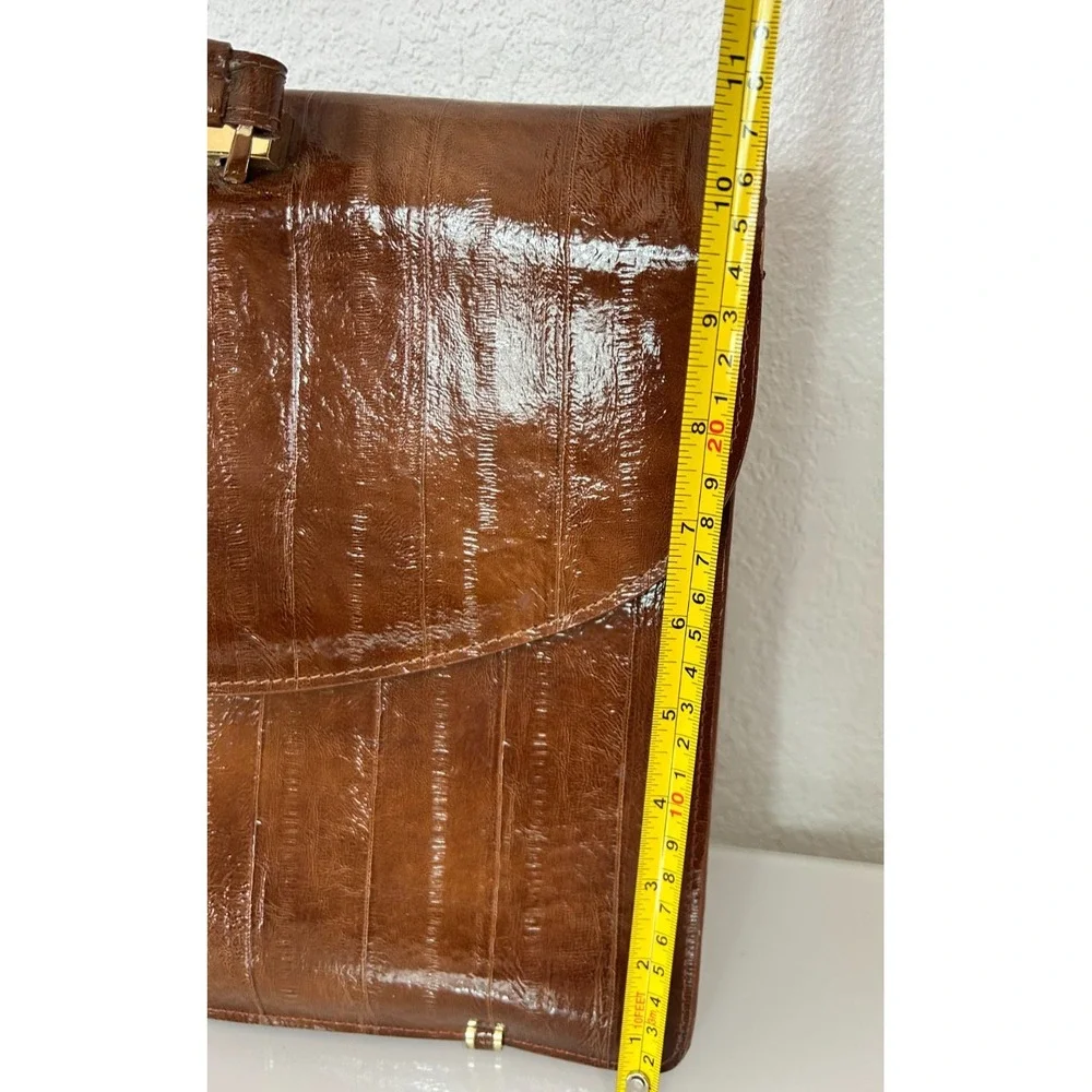 Vintage 80s Genuine Eel Skin Briefcase Brown Attache Bag Amiet Lock Korea VGUC